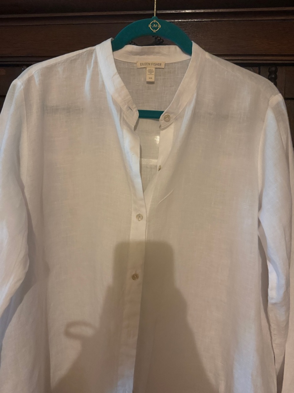 Eileen Fisher Shirt Womens -M- White Linen Button Front Long Sleeve Tunic Top - Picture 4 of 9